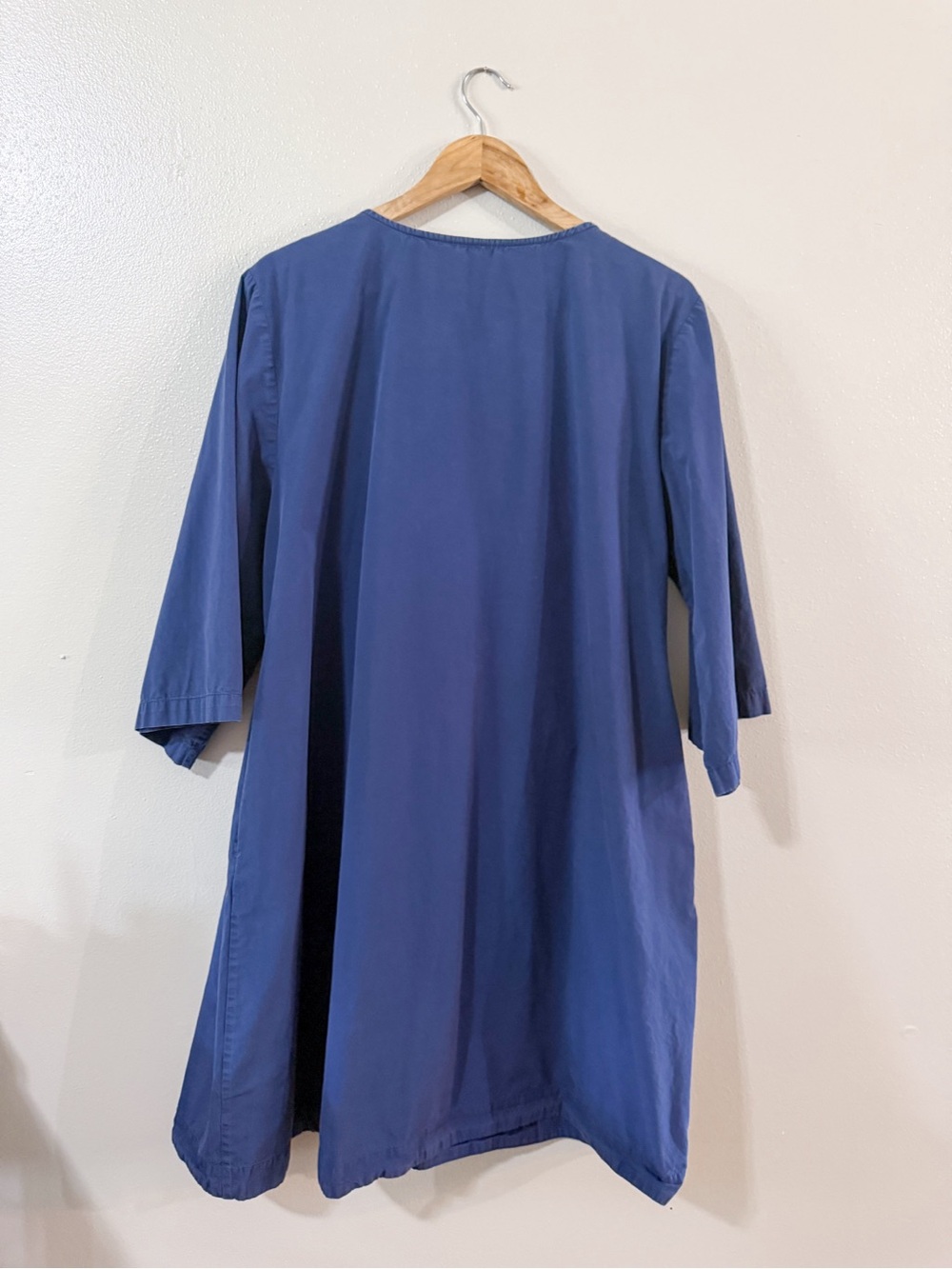 Frances Valentine Easy Dress Cotton Split Neck Tunic Caftan Shift Navy 1X - Picture 7 of 11